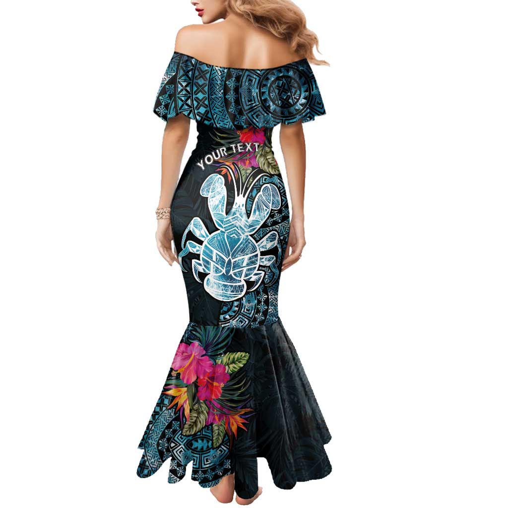 Niue Personalised Family Matching Mermaid Dress and Hawaiian Shirt Hiapo Mix Coconut Crab LT7 - Polynesian Pride