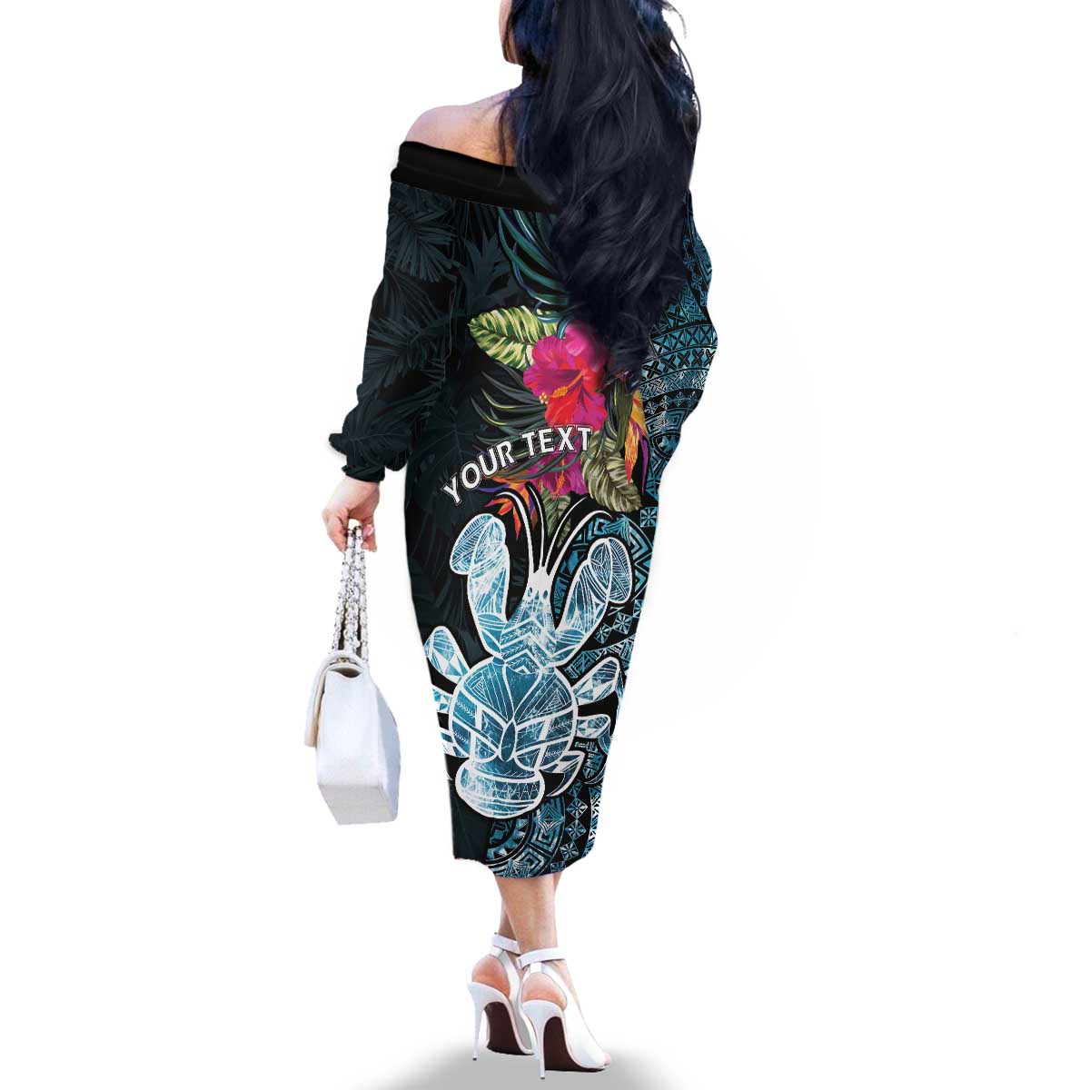 Niue Personalised Family Matching Off The Shoulder Long Sleeve Dress and Hawaiian Shirt Hiapo Mix Coconut Crab LT7 - Polynesian Pride
