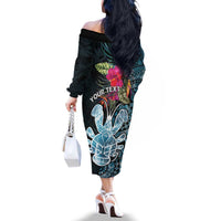 Niue Personalised Family Matching Off The Shoulder Long Sleeve Dress and Hawaiian Shirt Hiapo Mix Coconut Crab LT7 - Polynesian Pride