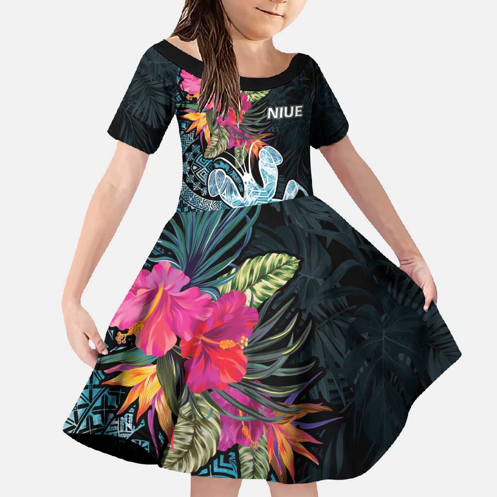 Niue Personalised Family Matching Off Shoulder Maxi Dress and Hawaiian Shirt Hiapo Mix Coconut Crab LT7 Daughter's Dress Art - Polynesian Pride