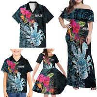 Niue Personalised Family Matching Off Shoulder Maxi Dress and Hawaiian Shirt Hiapo Mix Coconut Crab LT7 - Polynesian Pride