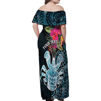Niue Personalised Family Matching Off Shoulder Maxi Dress and Hawaiian Shirt Hiapo Mix Coconut Crab LT7 - Polynesian Pride