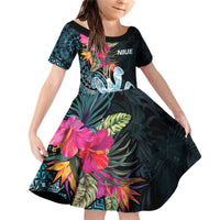 Niue Personalised Family Matching Off Shoulder Short Dress and Hawaiian Shirt Hiapo Mix Coconut Crab LT7 Daughter's Dress Art - Polynesian Pride