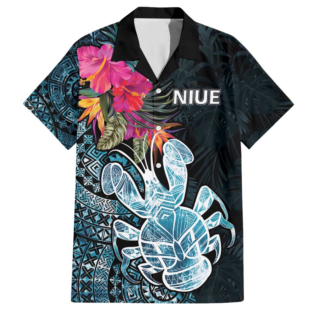 Niue Personalised Family Matching Short Sleeve Bodycon Dress and Hawaiian Shirt Hiapo Mix Coconut Crab LT7 Dad's Shirt - Short Sleeve Art - Polynesian Pride