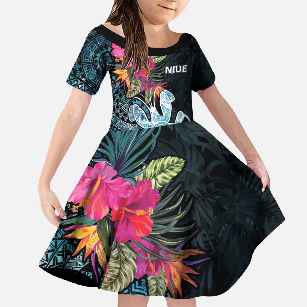 Niue Personalised Family Matching Summer Maxi Dress and Hawaiian Shirt Hiapo Mix Coconut Crab LT7 Daughter's Dress Art - Polynesian Pride