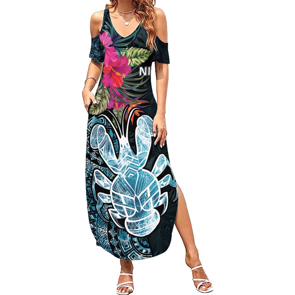 Niue Personalised Family Matching Summer Maxi Dress and Hawaiian Shirt Hiapo Mix Coconut Crab LT7 Mom's Dress Art - Polynesian Pride
