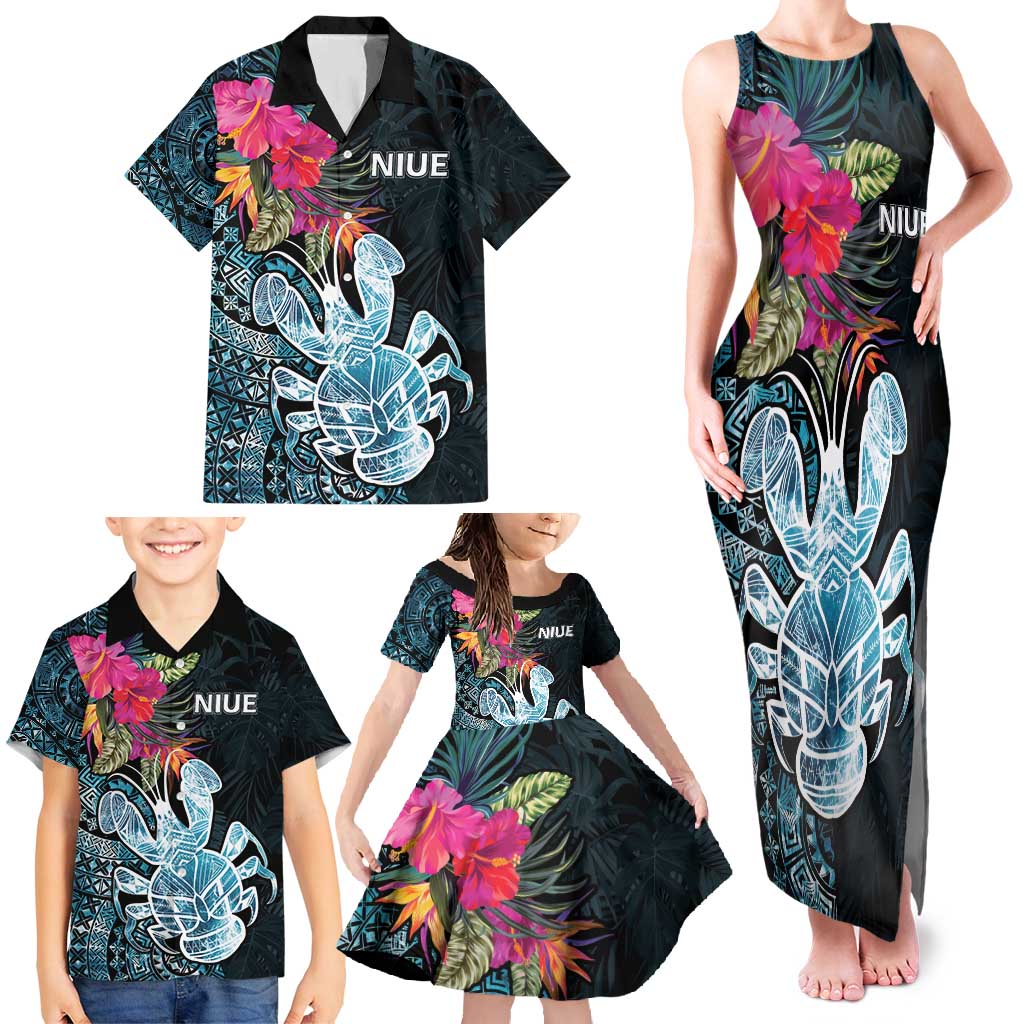 Niue Personalised Family Matching Tank Maxi Dress and Hawaiian Shirt Hiapo Mix Coconut Crab LT7 - Polynesian Pride