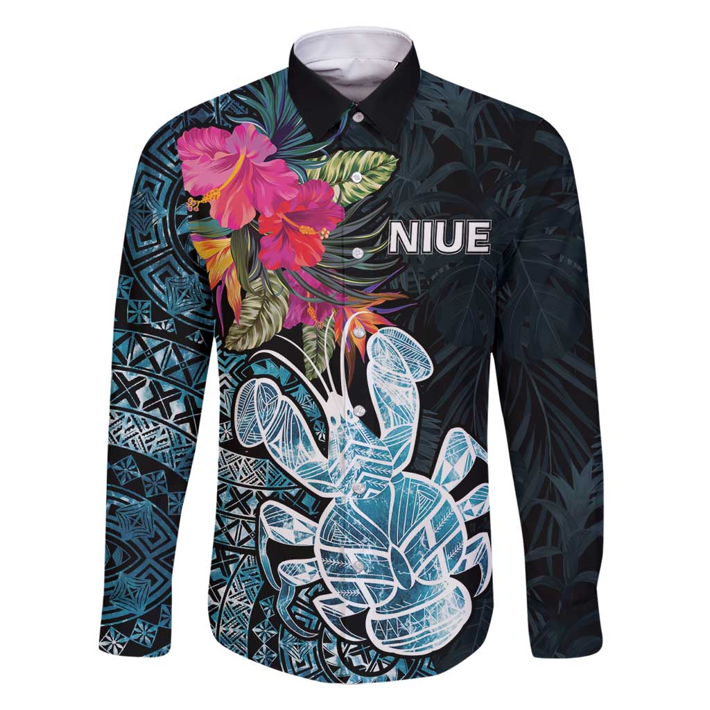 Niue Personalised Family Matching Tank Maxi Dress and Hawaiian Shirt Hiapo Mix Coconut Crab LT7 Dad's Shirt - Long Sleeve Art - Polynesian Pride