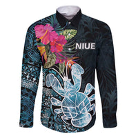 Niue Personalised Family Matching Tank Maxi Dress and Hawaiian Shirt Hiapo Mix Coconut Crab LT7 Dad's Shirt - Long Sleeve Art - Polynesian Pride