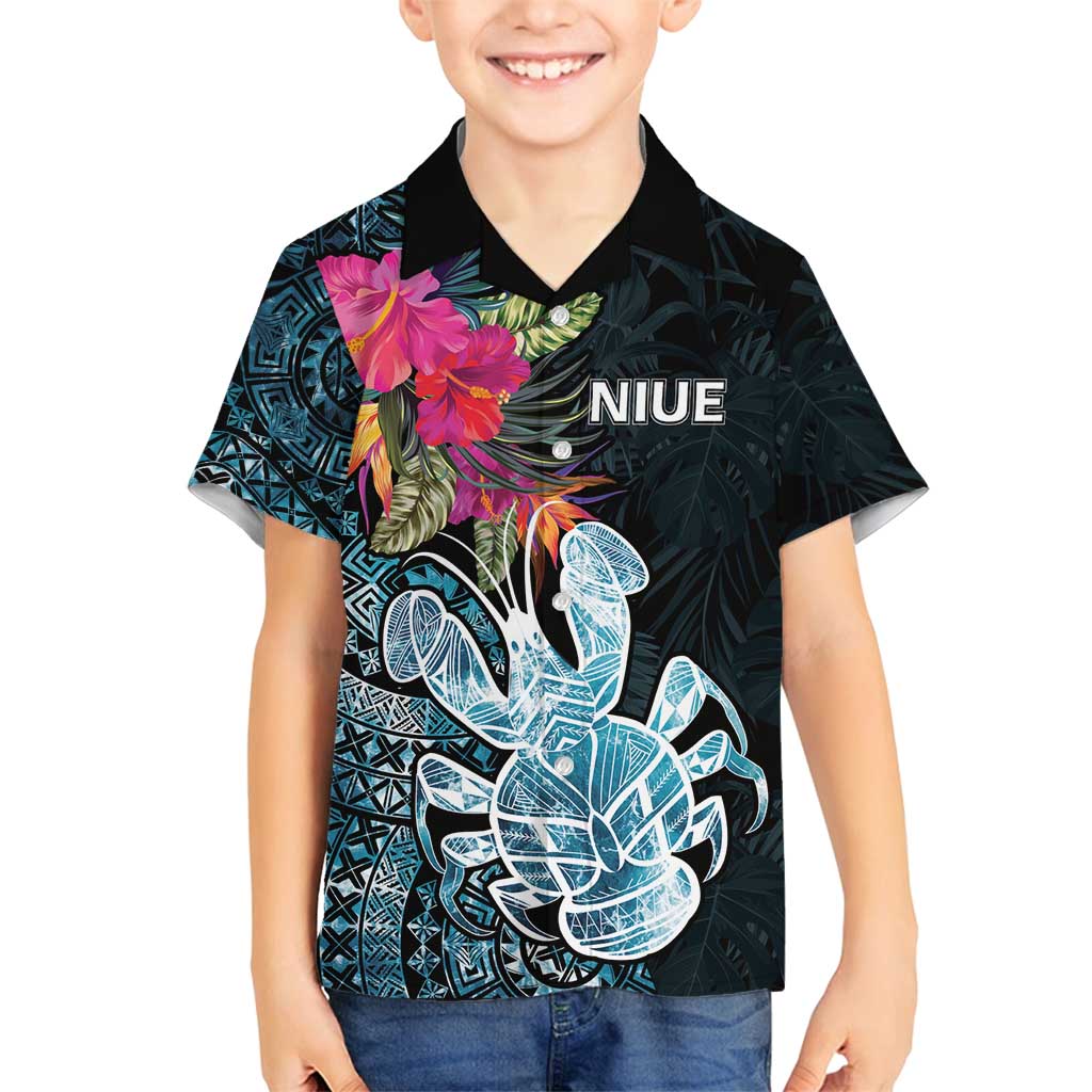 Niue Personalised Family Matching Tank Maxi Dress and Hawaiian Shirt Hiapo Mix Coconut Crab LT7 Son's Shirt Art - Polynesian Pride