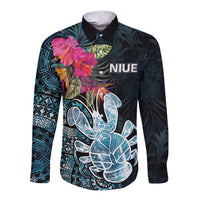Niue Personalised Long Sleeve Button Shirt Hiapo Mix Coconut Crab LT7 Unisex Art - Polynesian Pride