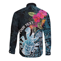 Niue Personalised Long Sleeve Button Shirt Hiapo Mix Coconut Crab LT7 - Polynesian Pride