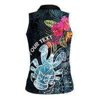 Niue Personalised Women Sleeveless Polo Shirt Hiapo Mix Coconut Crab