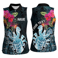 Niue Personalised Women Sleeveless Polo Shirt Hiapo Mix Coconut Crab
