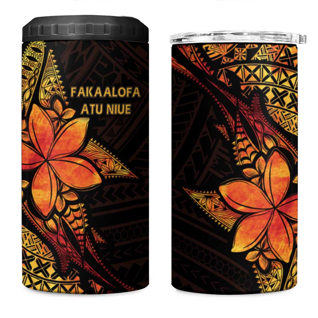 Niue Fakaalofa Atu 4 in 1 Can Cooler Tumbler Whale Hiapo Fiery Motif LT7 One Size: 16 oz Art - Polynesian Pride