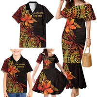 Niue Fakaalofa Atu Personalised Family Matching Mermaid Dress and Hawaiian Shirt Whale Hiapo Fiery Motif LT7 - Polynesian Pride