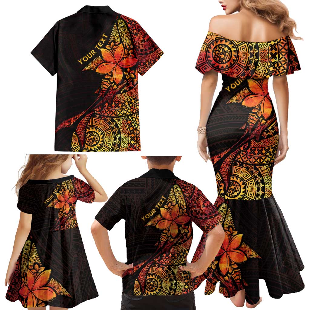 Niue Fakaalofa Atu Personalised Family Matching Mermaid Dress and Hawaiian Shirt Whale Hiapo Fiery Motif LT7 - Polynesian Pride