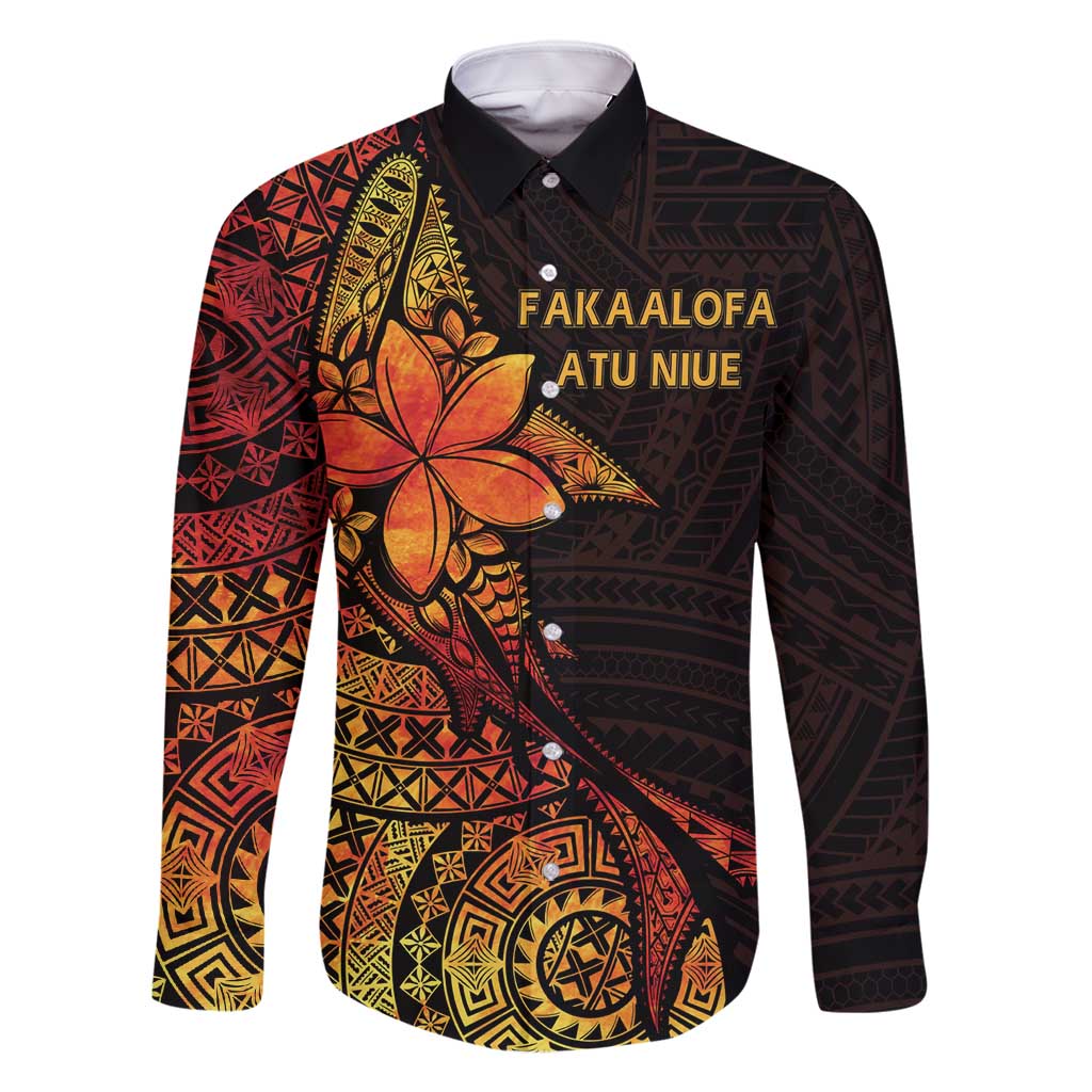 Niue Fakaalofa Atu Personalised Family Matching Mermaid Dress and Hawaiian Shirt Whale Hiapo Fiery Motif LT7 Dad's Shirt - Long Sleeve Art - Polynesian Pride