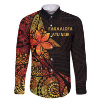 Niue Fakaalofa Atu Personalised Family Matching Mermaid Dress and Hawaiian Shirt Whale Hiapo Fiery Motif LT7 Dad's Shirt - Long Sleeve Art - Polynesian Pride