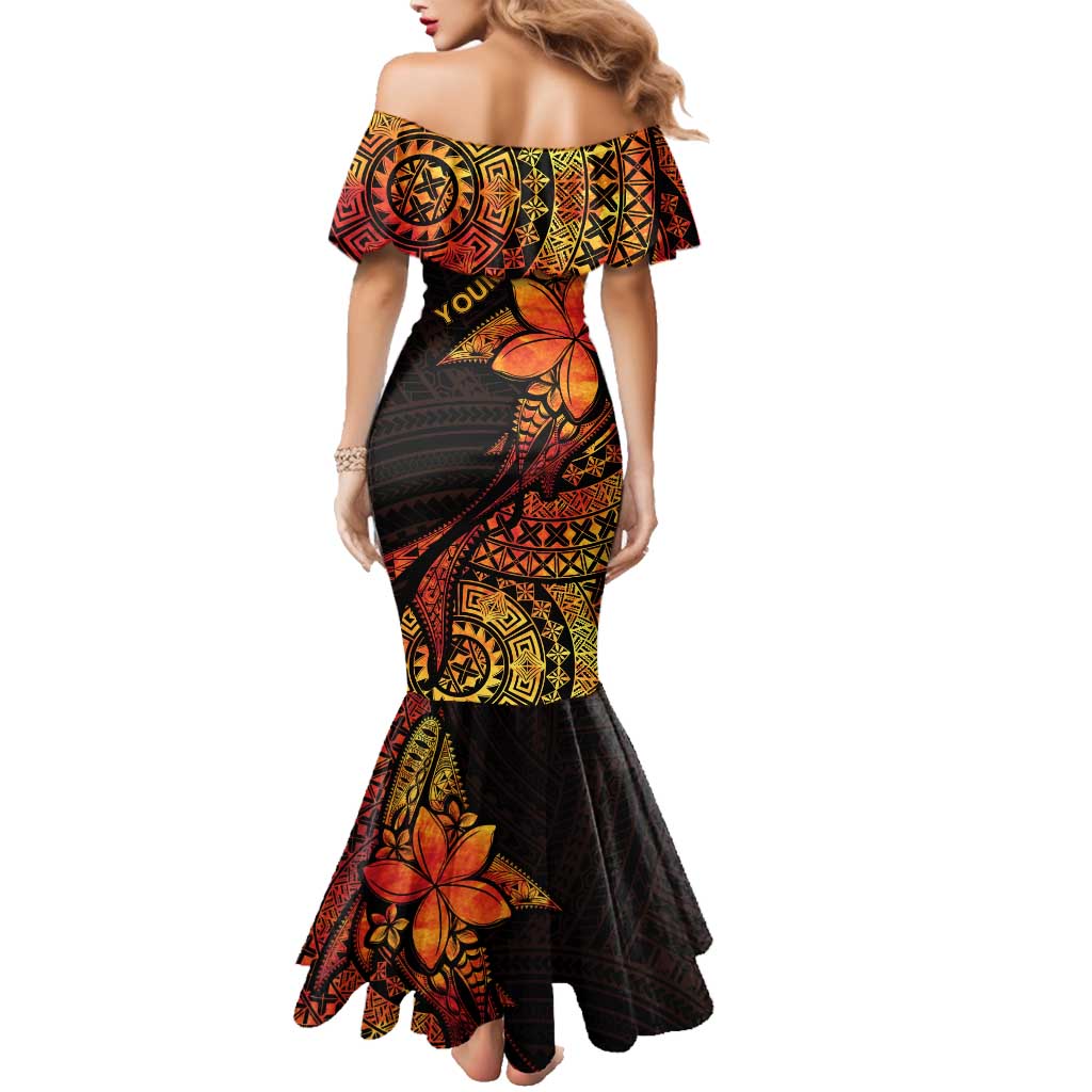 Niue Fakaalofa Atu Personalised Family Matching Mermaid Dress and Hawaiian Shirt Whale Hiapo Fiery Motif LT7 - Polynesian Pride