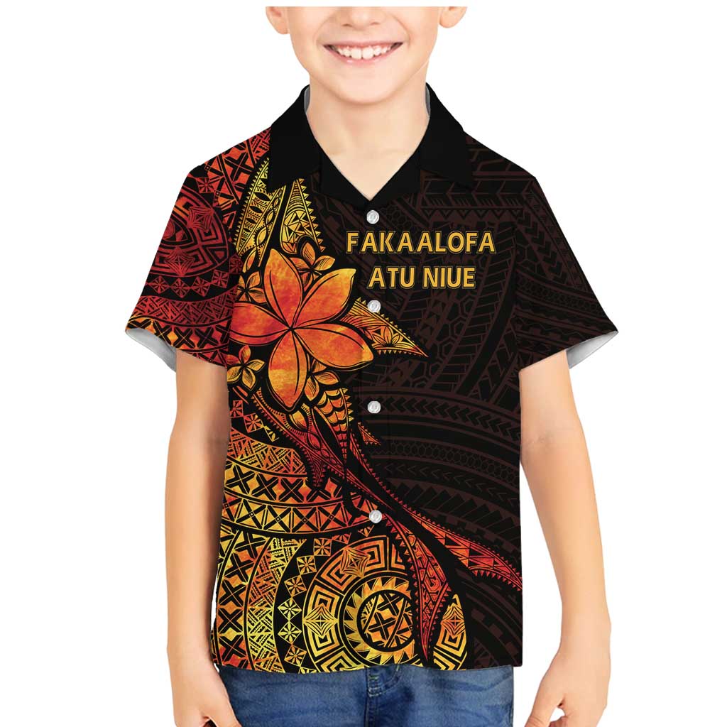 Niue Fakaalofa Atu Personalised Family Matching Mermaid Dress and Hawaiian Shirt Whale Hiapo Fiery Motif LT7 Son's Shirt Art - Polynesian Pride