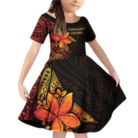 Niue Fakaalofa Atu Personalised Family Matching Off Shoulder Short Dress and Hawaiian Shirt Whale Hiapo Fiery Motif LT7 Daughter's Dress Art - Polynesian Pride