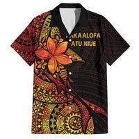 Niue Fakaalofa Atu Personalised Family Matching Off Shoulder Short Dress and Hawaiian Shirt Whale Hiapo Fiery Motif LT7 Dad's Shirt - Short Sleeve Art - Polynesian Pride
