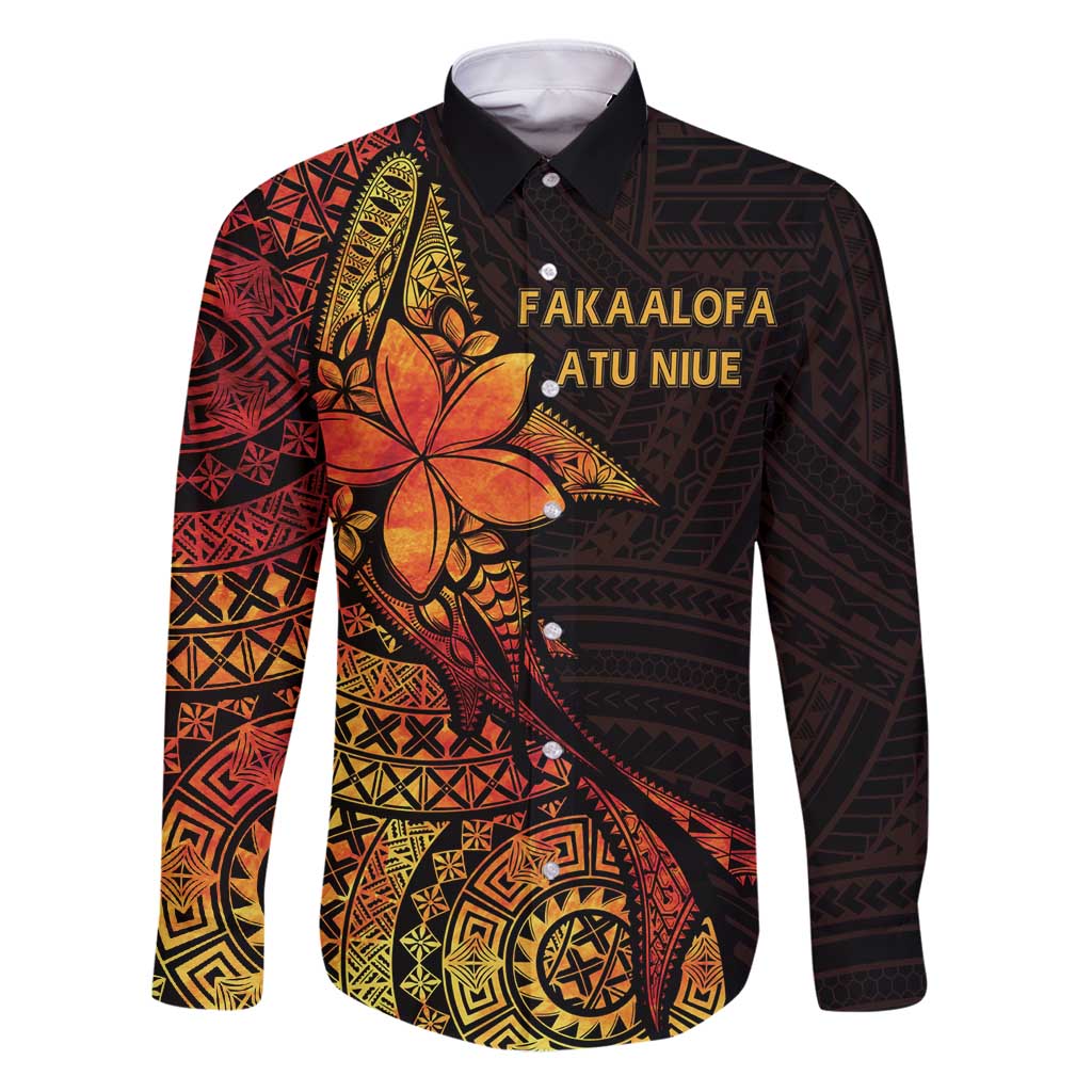 Niue Fakaalofa Atu Personalised Family Matching Puletasi and Hawaiian Shirt Whale Hiapo Fiery Motif LT7 Dad's Shirt - Long Sleeve Art - Polynesian Pride