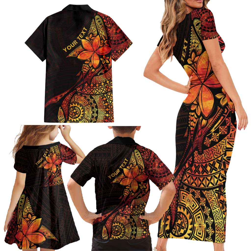 Niue Fakaalofa Atu Personalised Family Matching Short Sleeve Bodycon Dress and Hawaiian Shirt Whale Hiapo Fiery Motif LT7 - Polynesian Pride