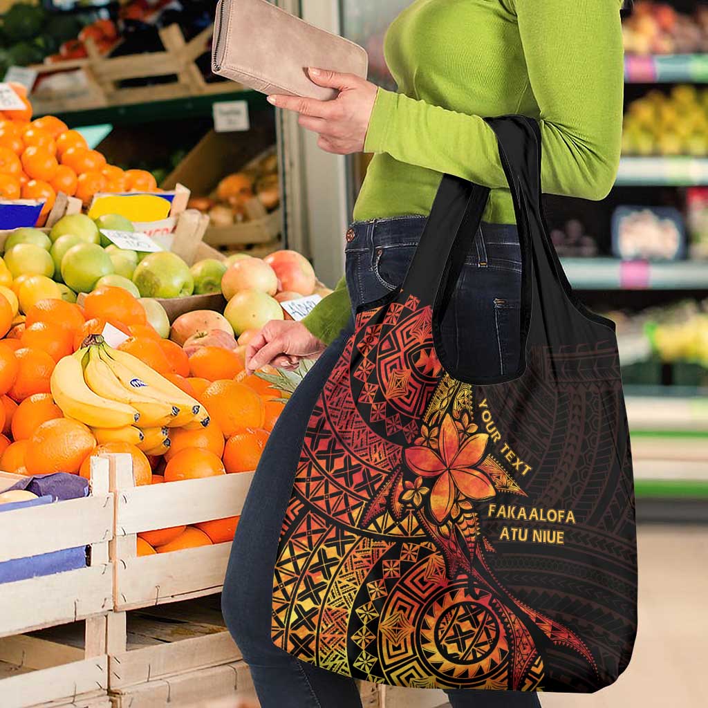 Niue Fakaalofa Atu Personalised Grocery Bag Whale Hiapo Fiery Motif