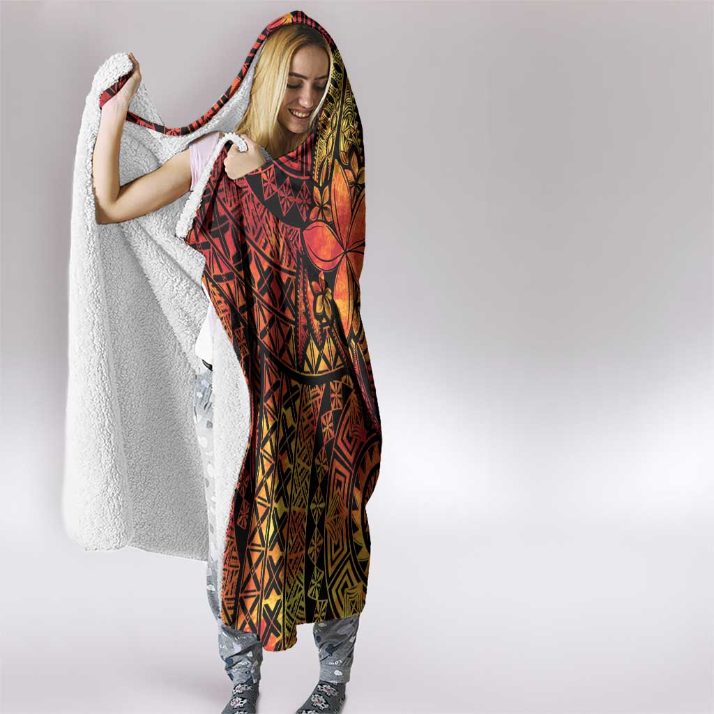 Niue Fakaalofa Atu Personalised Hooded Blanket Whale Hiapo Fiery Motif