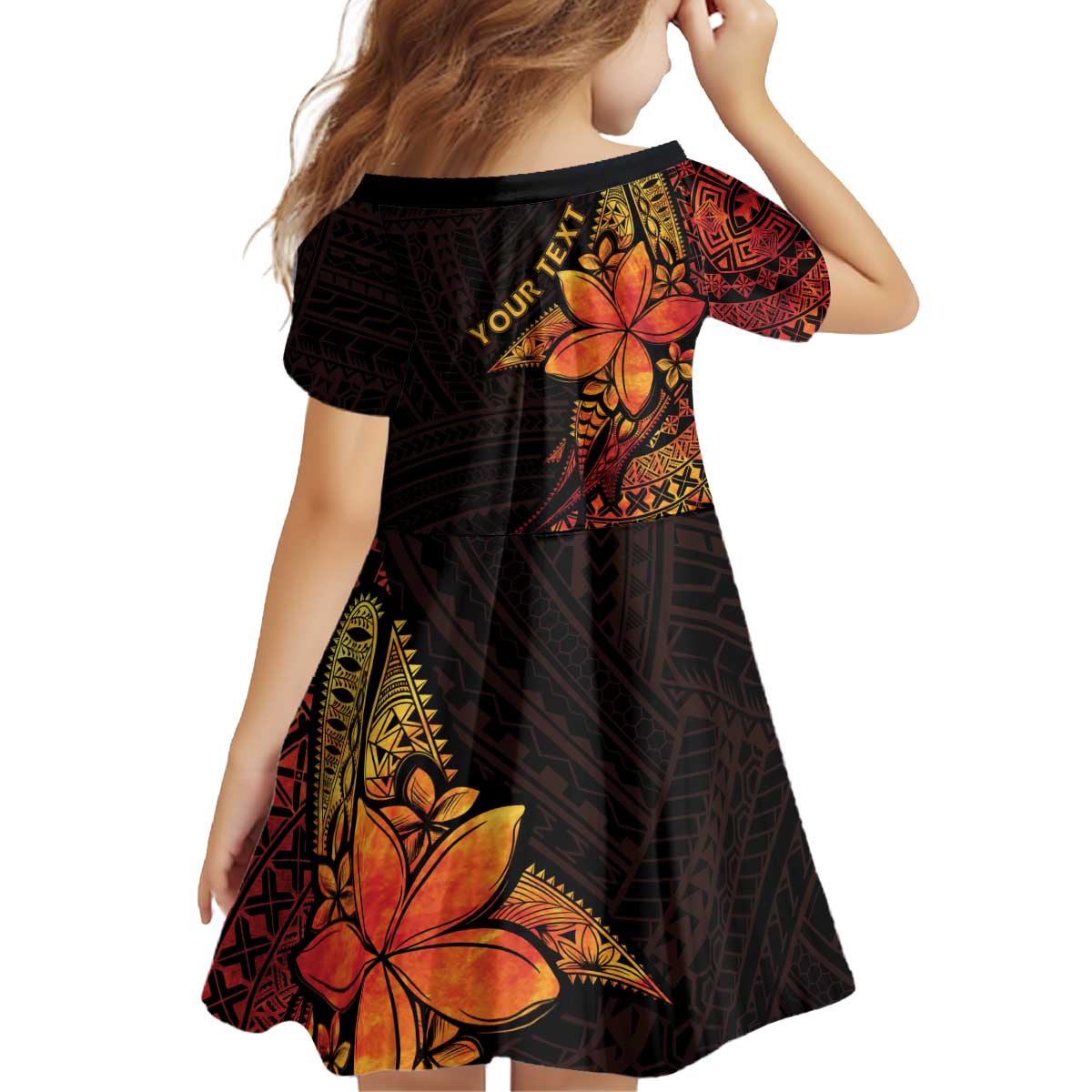 Niue Fakaalofa Atu Personalised Kid Short Sleeve Dress Whale Hiapo Fiery Motif LT7 - Polynesian Pride