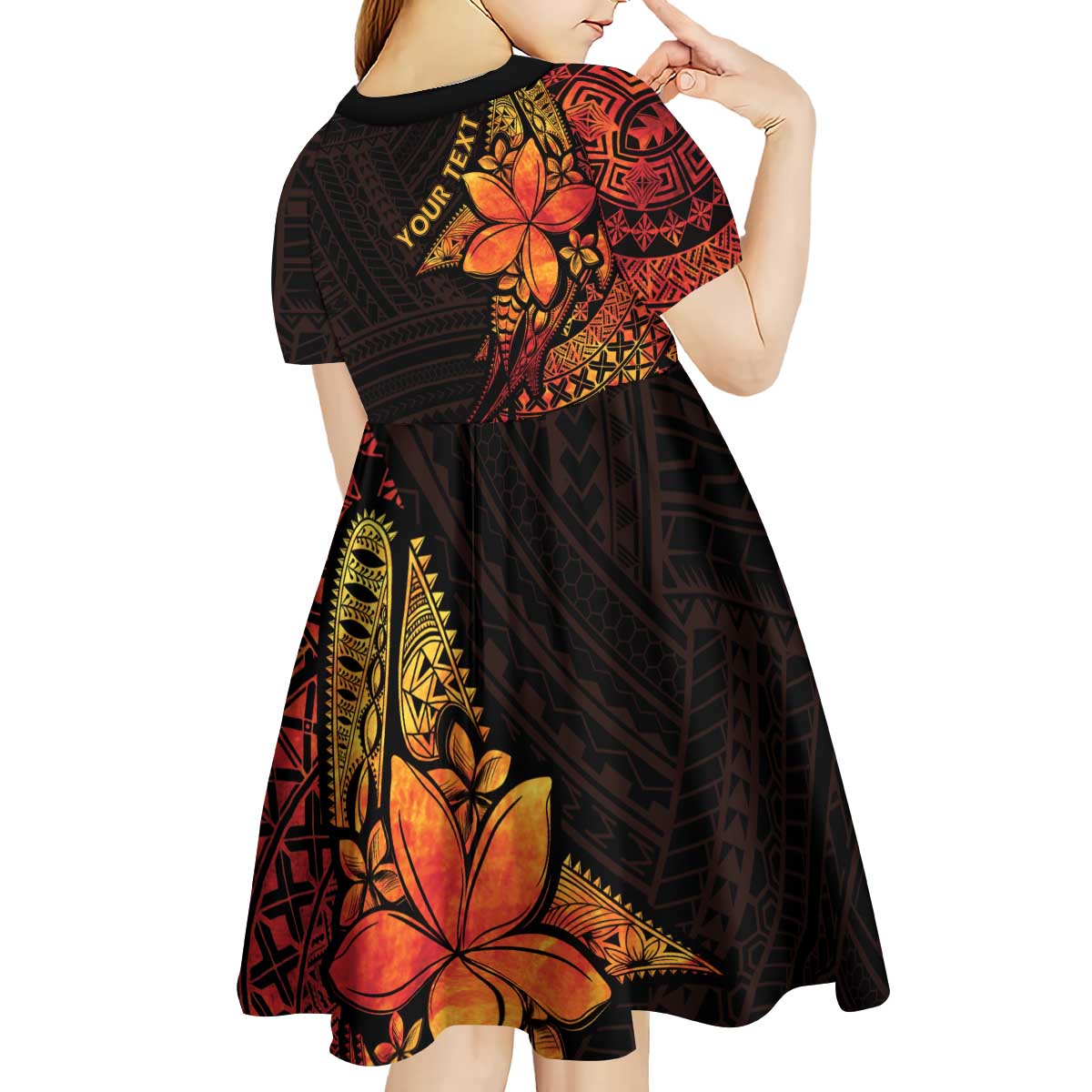Niue Fakaalofa Atu Personalised Kid Short Sleeve Dress Whale Hiapo Fiery Motif LT7 - Polynesian Pride