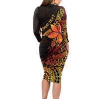 Niue Fakaalofa Atu Personalised Long Sleeve Bodycon Dress Whale Hiapo Fiery Motif LT7 - Polynesian Pride