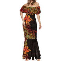 Niue Fakaalofa Atu Personalised Mermaid Dress Whale Hiapo Fiery Motif LT7 - Polynesian Pride
