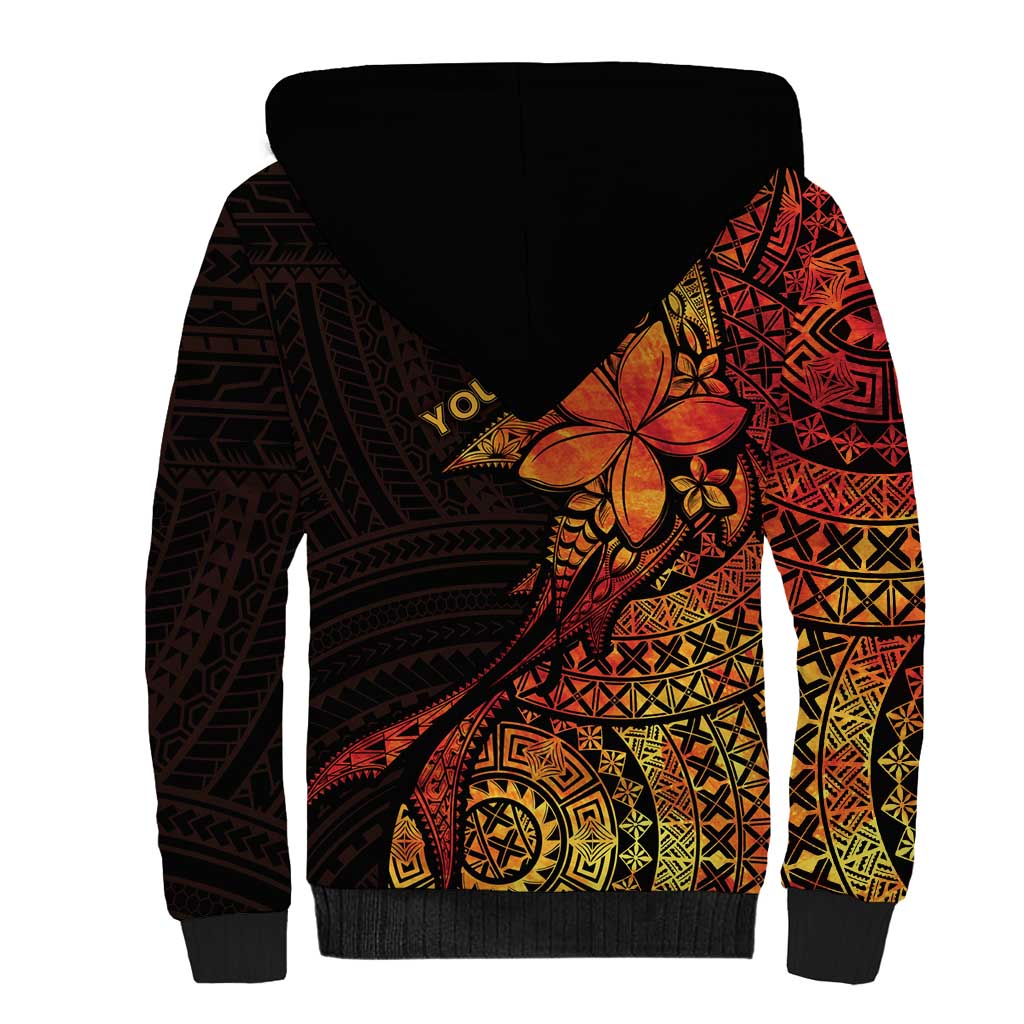 Niue Fakaalofa Atu Personalised Sherpa Hoodie Whale Hiapo Fiery Motif LT7 - Polynesian Pride