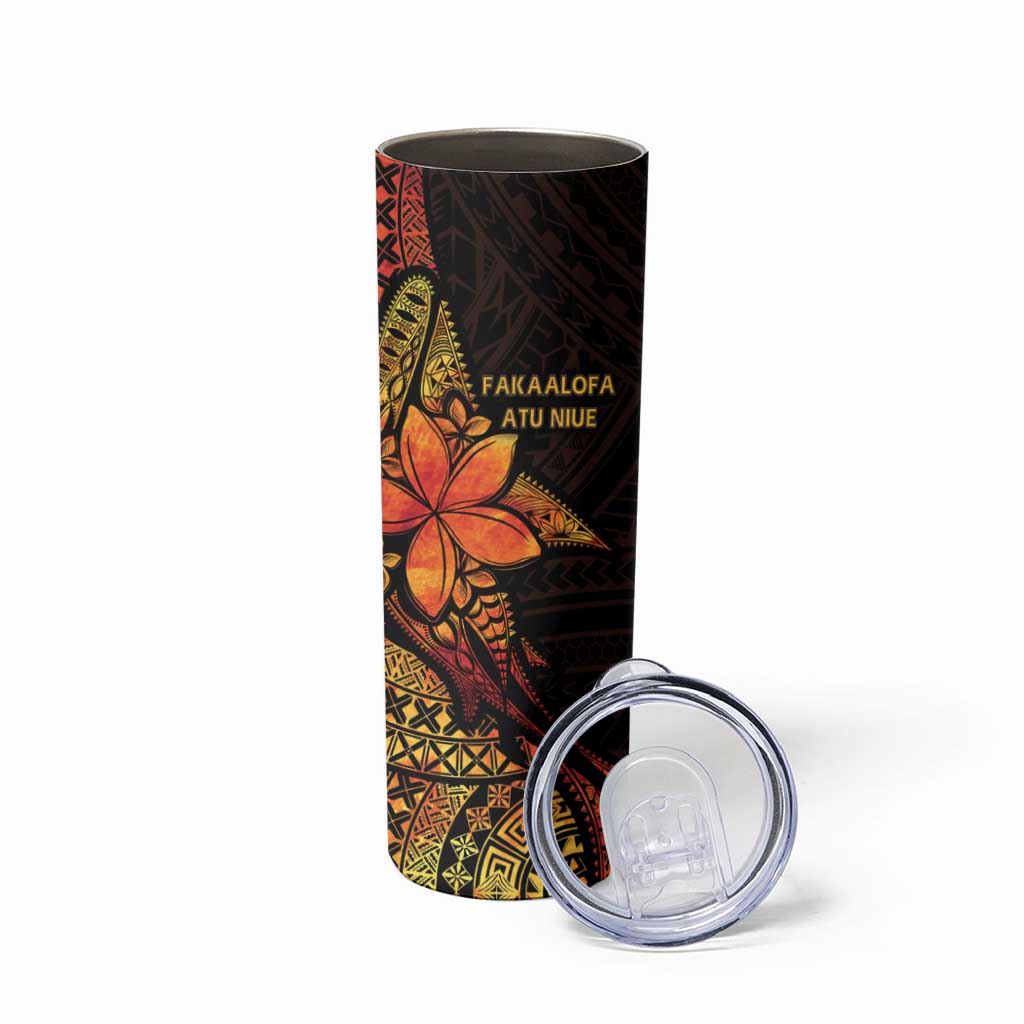 Niue Fakaalofa Atu Skinny Tumbler Whale Hiapo Fiery Motif LT7 - Polynesian Pride