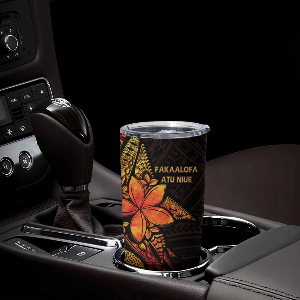 Niue Fakaalofa Atu Tumbler Cup Whale Hiapo Fiery Motif