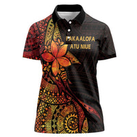 Niue Fakaalofa Atu Personalised Women Polo Shirt Whale Hiapo Fiery Motif LT7 Female Art - Polynesian Pride
