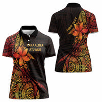 Niue Fakaalofa Atu Personalised Women Polo Shirt Whale Hiapo Fiery Motif LT7 - Polynesian Pride