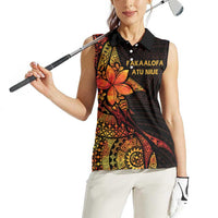 Niue Fakaalofa Atu Personalised Women Sleeveless Polo Shirt Whale Hiapo Fiery Motif