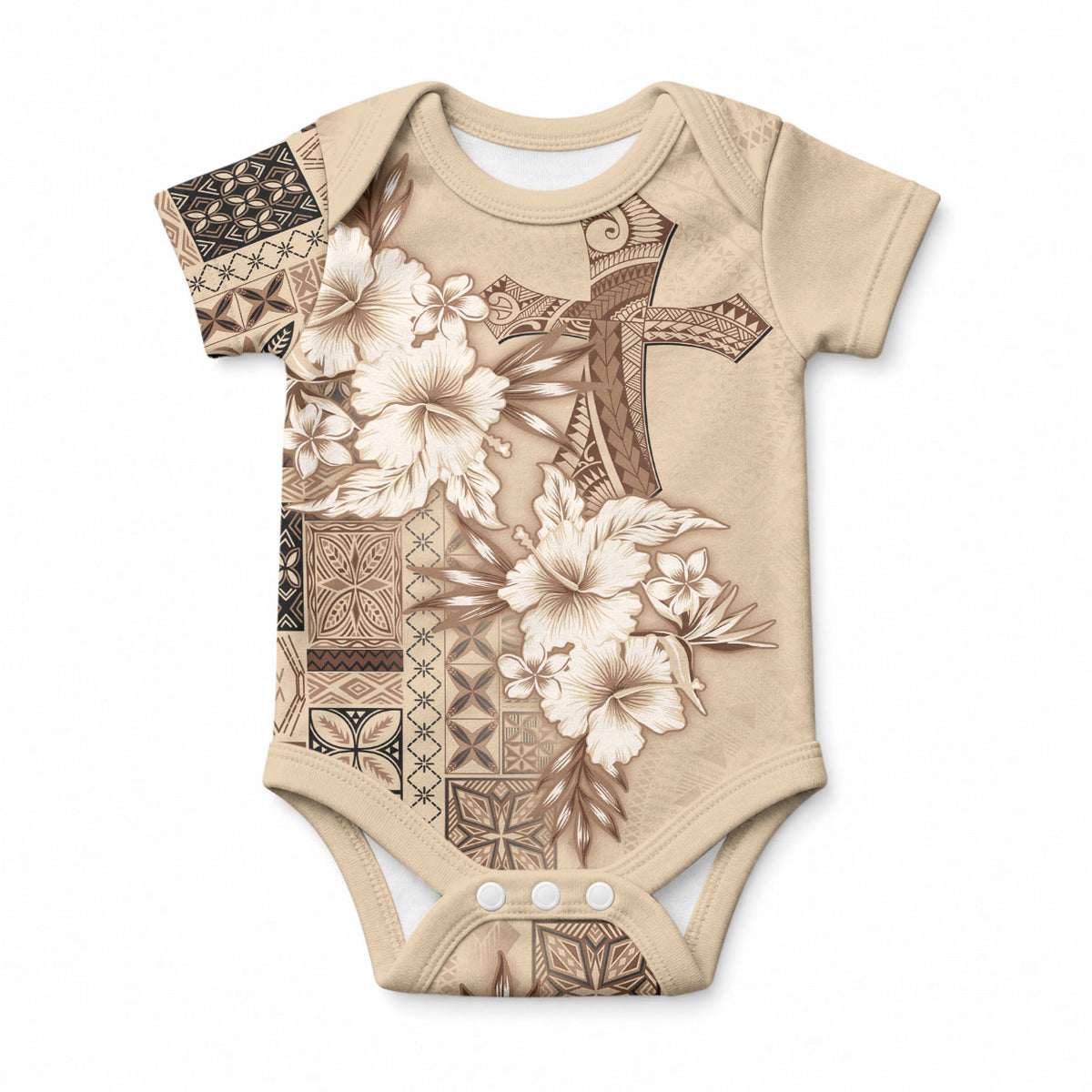 Samoa AIGA Mamanu Siapo Malu Motifs Baby Onesie LT7 Beige - Polynesian Pride