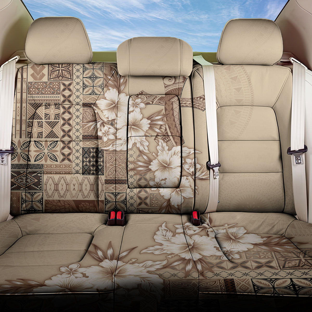 Samoa AIGA Mamanu Siapo Malu Motifs Back Car Seat Cover LT7 One Size Beige - Polynesian Pride