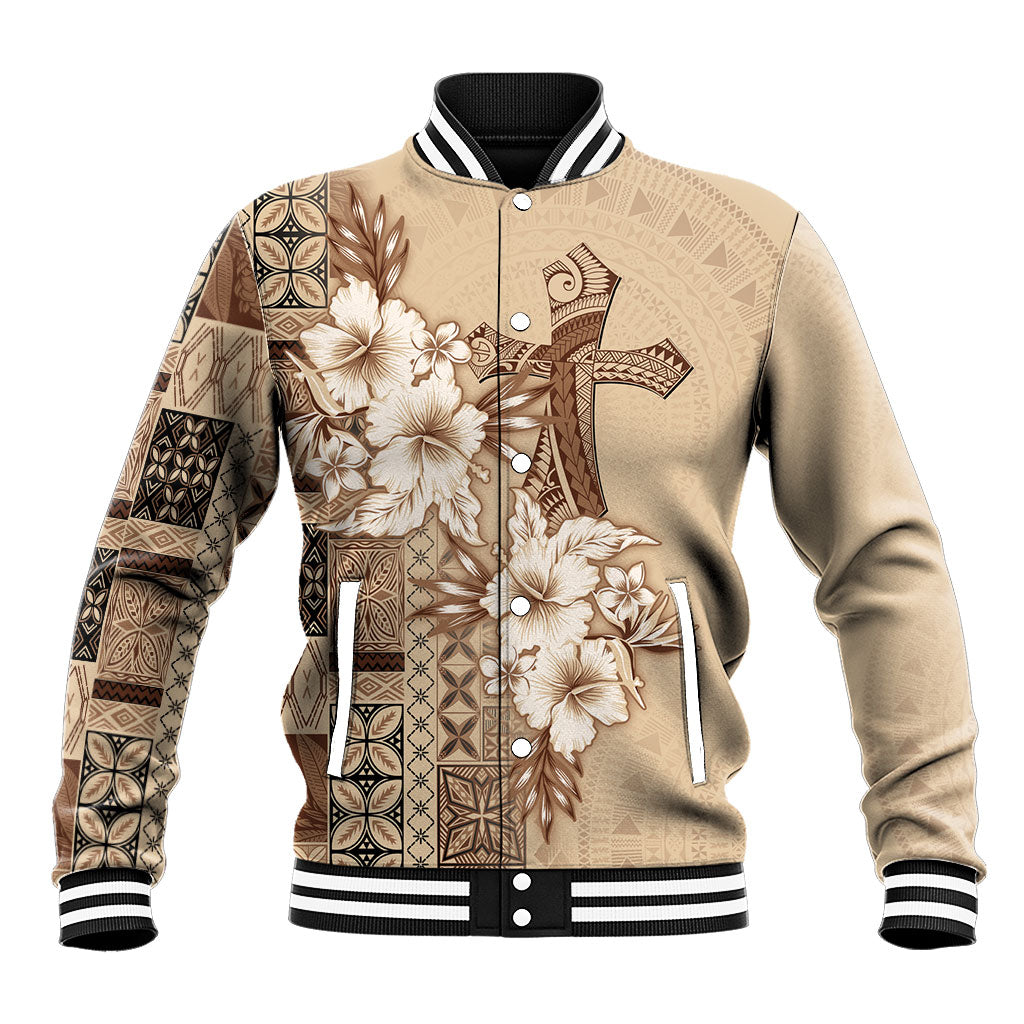 Samoa AIGA Mamanu Siapo Malu Motifs Baseball Jacket LT7 Unisex Beige - Polynesian Pride