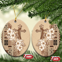 Samoa AIGA Mamanu Siapo Malu Motifs Ceramic Ornament LT7 Oval Beige - Polynesian Pride