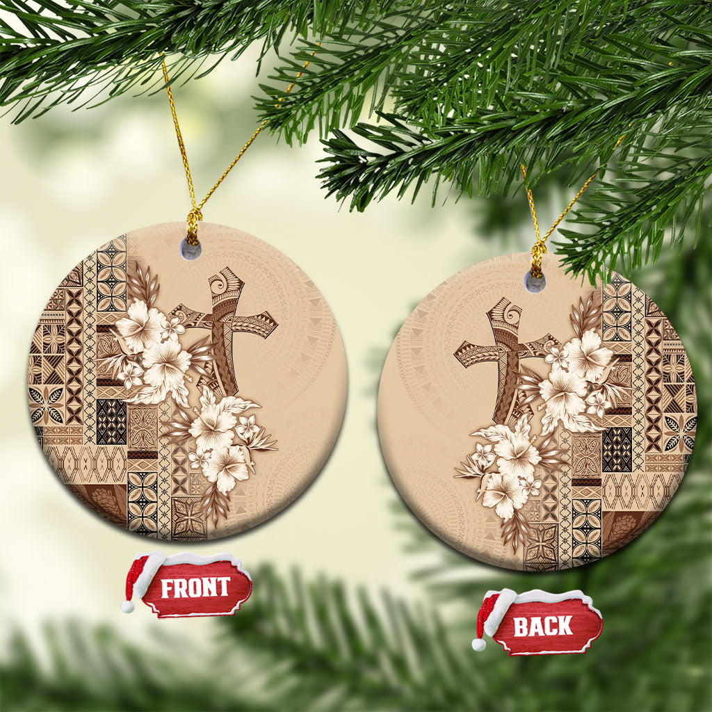 Samoa AIGA Mamanu Siapo Malu Motifs Ceramic Ornament LT7 Circle Beige - Polynesian Pride