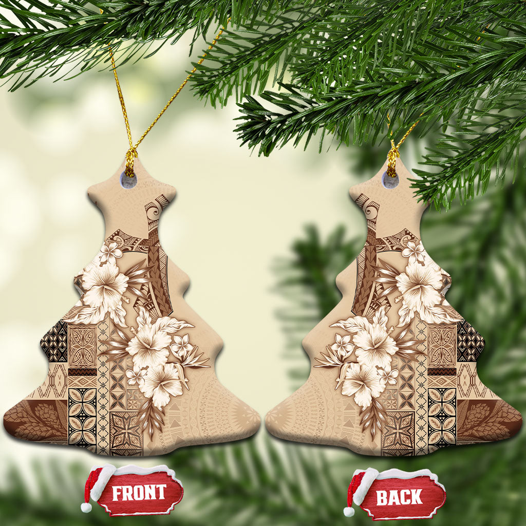 Samoa AIGA Mamanu Siapo Malu Motifs Ceramic Ornament LT7 Christmas Tree Beige - Polynesian Pride