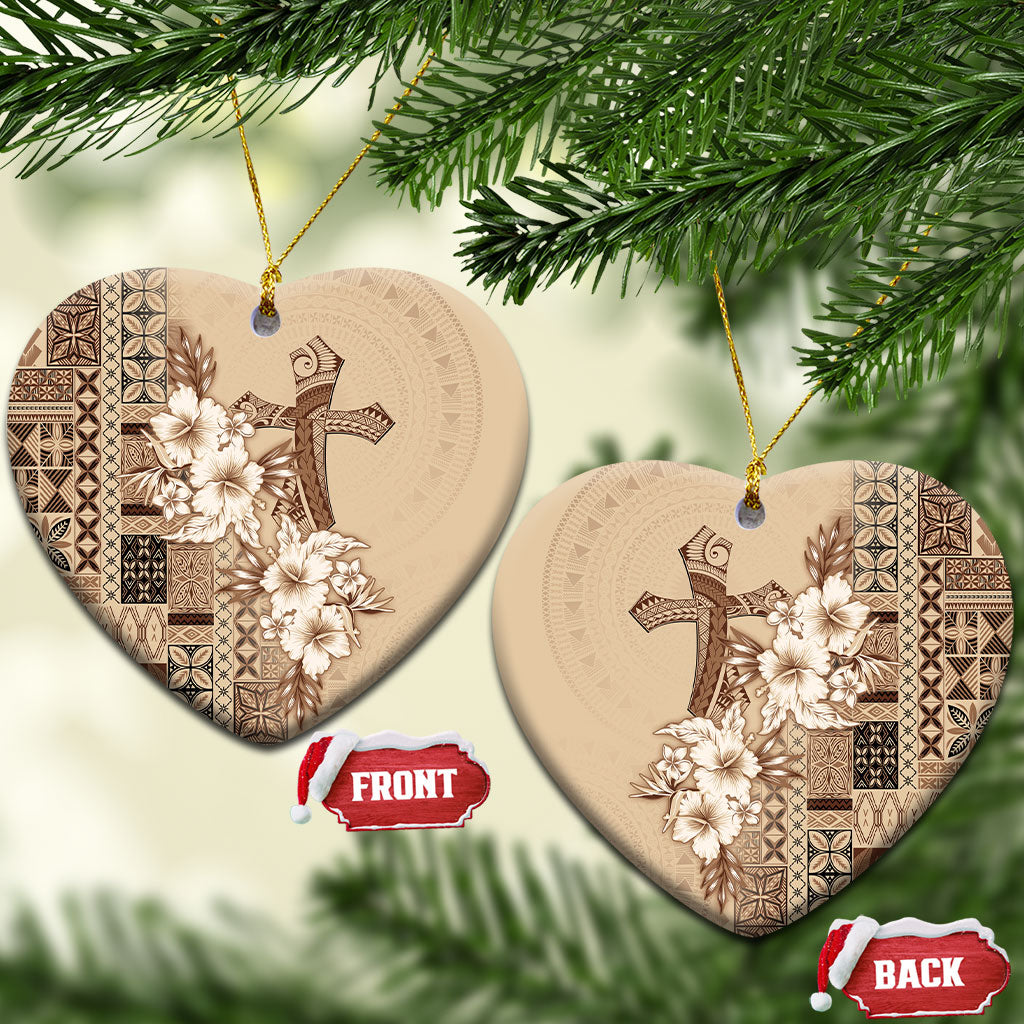 Samoa AIGA Mamanu Siapo Malu Motifs Ceramic Ornament LT7 Heart Beige - Polynesian Pride