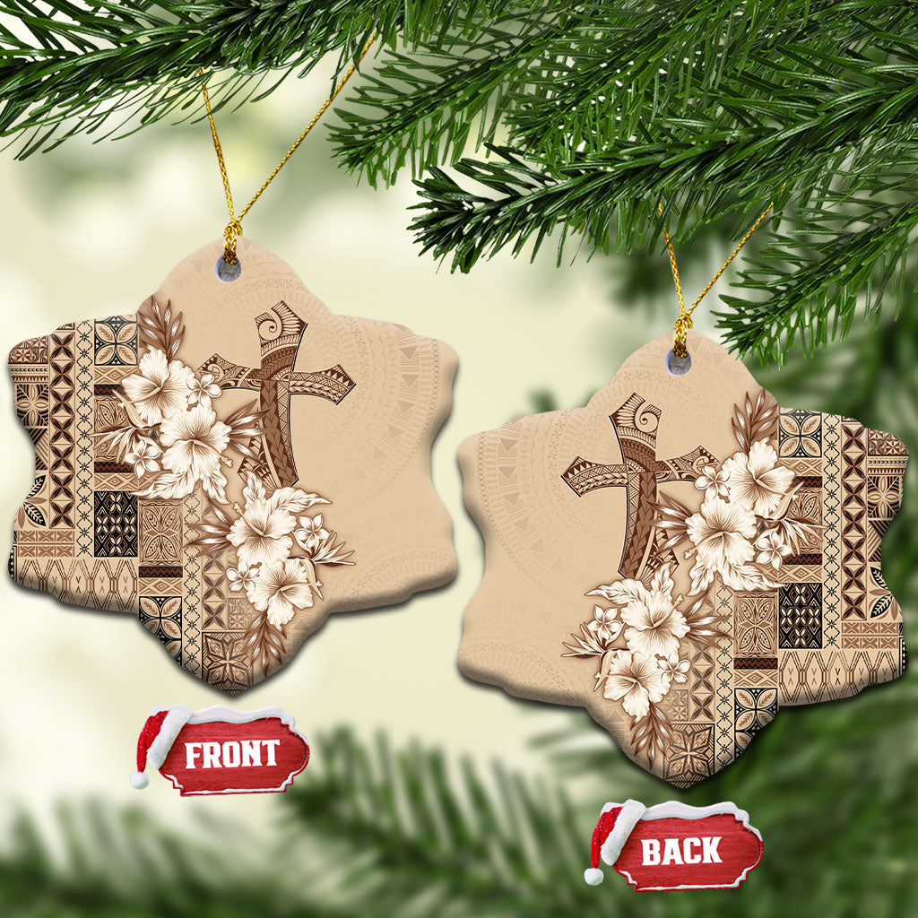 Samoa AIGA Mamanu Siapo Malu Motifs Ceramic Ornament LT7 Snow Flake Beige - Polynesian Pride