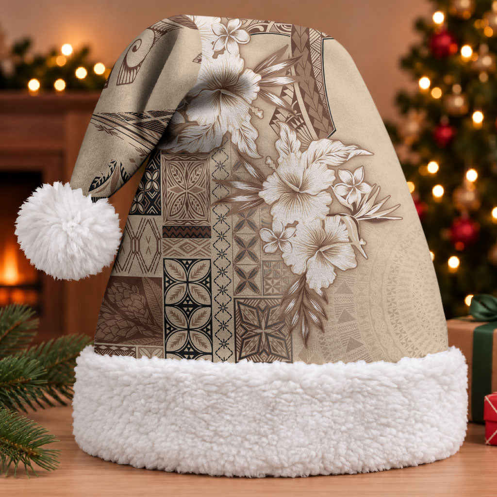 Samoa AIGA Mamanu Siapo Malu Motifs Christmas Santa Hat LT7 With Fur Beige - Polynesian Pride